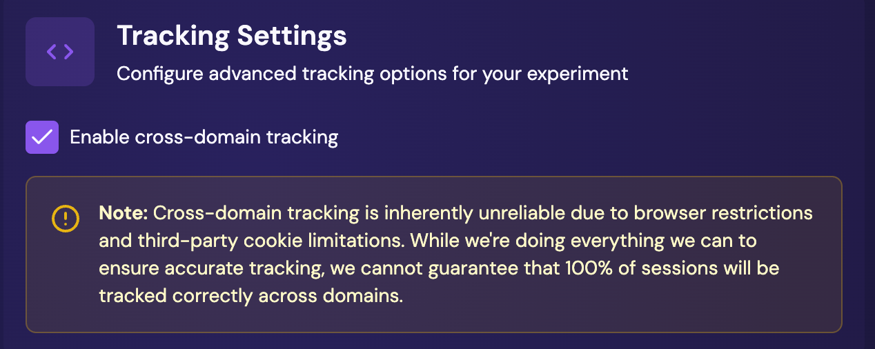 The Enable cross-domain tracking toggle in an experiment's Advanced Settings